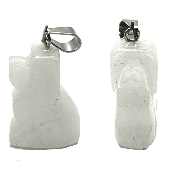 Quartz Dog pendant natural stone, hand cut figurine 1,8 x 2,5 x 8 mm, the most perfect healer