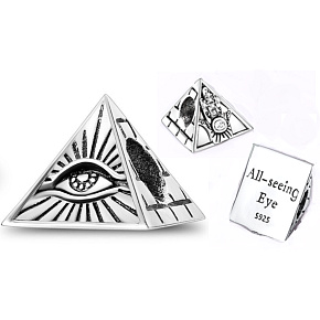 Sterling silver 925 Egypt All Seeing Eye Pyramid, travel bracelet bead