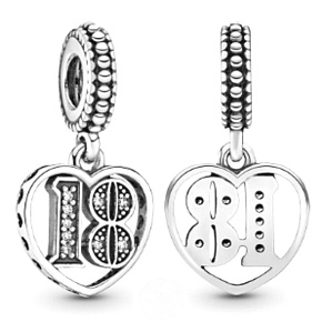Charm Sterling silver 925 18 years of love, heart pendant on anniversary bracelet