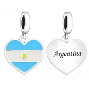 Charm Sterling Silver 925 Argentina Flag Heart - I Love Argentina, Travel Bracelet Pendant