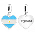 Charm Sterling Silver 925 Argentina Flag Heart - I Love Argentina, Travel Bracelet Pendant