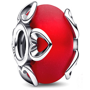 Charm Sterling silver 925 Matte red heart with Murano hearts, love bead on bracelet