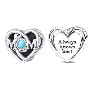 Charm Sterling silver 925 Openwork charm for mom and heart, bead on bracelet family