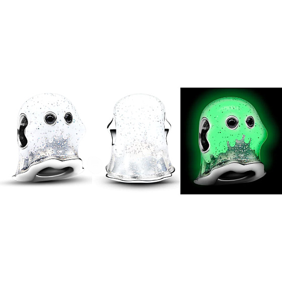 Charm Sterling Silver 925 Boo Ghost Glowing in the Dark, Luminous Bead for Bracelet, Halloween