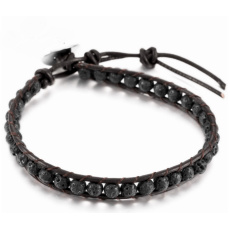 Lava black, leather bracelet natural stone, handmade, clasp, ball 4 mm / 17 - 23 cm, born of the four elements