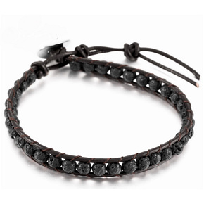 Lava black, leather bracelet natural stone, handmade, clasp, ball 4 mm / 17 - 23 cm, born of the four elements Lava black, leather bracelet natural stone, handmade, clasp, ball 4 mm / 17 - 23 cm, born of the four elements
