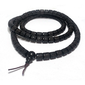 180 Mala necklace Ebony natural Tibetan Buddhist prayer wheel, six character mantra beads, 8 mm x 8 mm