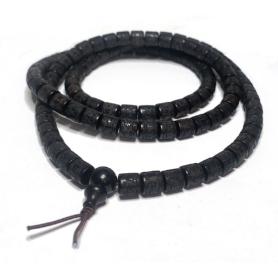180 Mala necklace Ebony natural Tibetan Buddhist prayer wheel, six character mantra beads, 8 mm x 8 mm