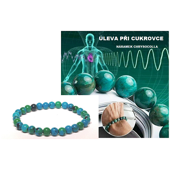 Chrysocolla against diabetes, elastic bracelet, ball 6 mm / 16 - 17 cm, King Solomon stone