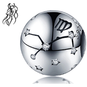 Virgo zodiac sign, pendant for bracelet silver + cubic zirconia, ball 9 mm 1 piece Virgo zodiac sign, pendant for bracelet silver + cubic zirconia, ball 9 mm 1 piece