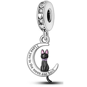 Sterling silver 925 Cat Moon I love you, pet bracelet pendant