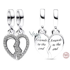 Sterling Silver 925 Friends - Dividable charm with heart 2in1, friendship bracelet pendant Sterling Silver 925 Friends - Dividable charm with heart 2in1, friendship bracelet pendant