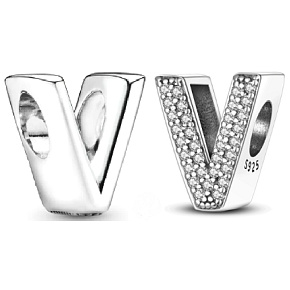 Sterling silver 925 Alphabet letter V, bead for bracelet