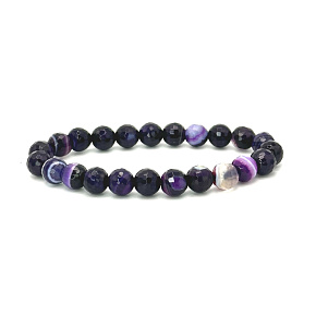 Agate purple facet bracelet elastic natural stone, ball 6 mm / 16 - 17 cm, symbolizes the element of earth