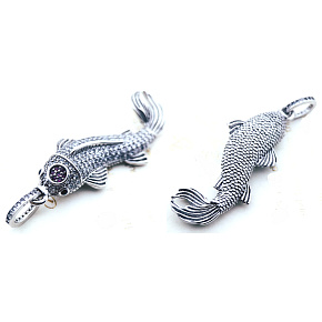 Charm Sterling silver 925 Japanese koi carp, lobster clasp animal bracelet pendant