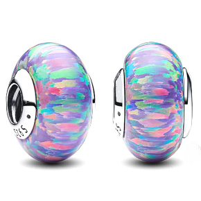 Charm Sterling Silver 925 Opalescent Purple Pendant, Bead for Bracelet Symbol Charm Sterling Silver 925 Opalescent Purple Pendant, Bead for Bracelet Symbol