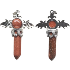 Goldstone gold cross made of alloy and natural stone 5.3 x 3.7 x 12 mm, stone of ambition