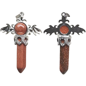 Goldstone gold cross made of alloy and natural stone 5.3 x 3.7 x 12 mm, stone of ambition