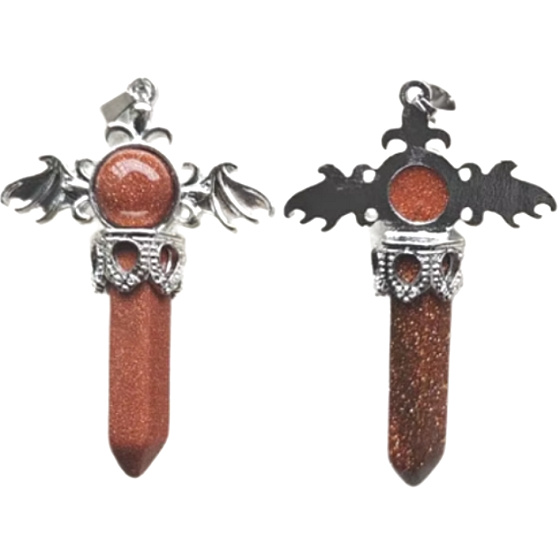 Goldstone gold cross made of alloy and natural stone 5.3 x 3.7 x 12 mm, stone of ambition
