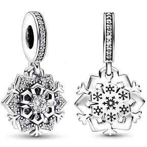 Sterling silver 925 Snowflake with cubic zirconia 2in1, Christmas bracelet pendant
