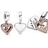 Charm Sterling silver 925 Heart Sparkling Peacock Heart Gold Plated in Rose 2in1, Pendant Bracelet Love