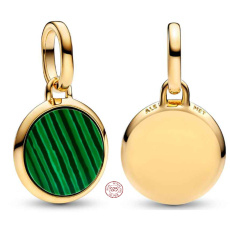 Charm Sterling Silver 925 Mini Locket Green Imitation Malachite, Bracelet Pendant Symbol