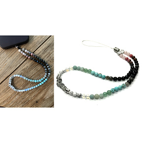 Protection, love, optimism, energy - Clara collection, mobile phone pendant against loss natural stone bead 6 mm / approx. 41 cm