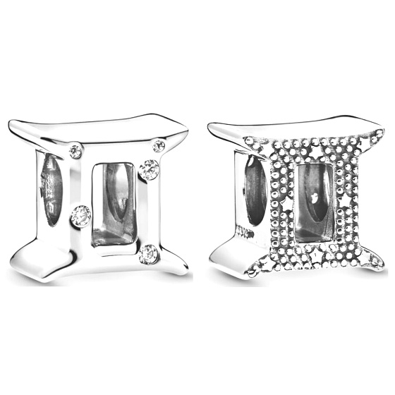 Charm Sterling silver 925 Zodiac sign Sparkling Gemini, bead for bracelet