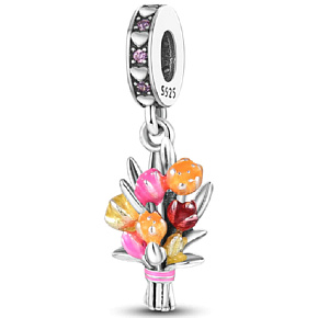 Charm Sterling silver 925 Bouquet of flowers, tulips, nature bracelet pendant
