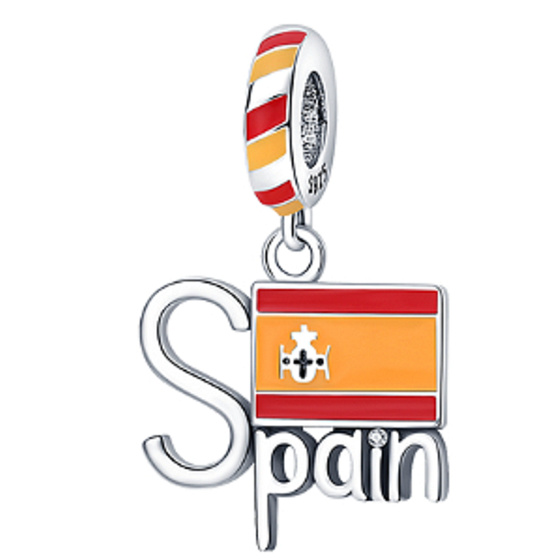 Charm Sterling silver 925 Spain flag, travel bracelet pendant
