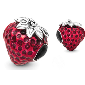Sterling silver 925 Strawberry with grains, bead for bracelet, food and drink Sterling silver 925 Strawberry with grains, bead for bracelet, food and drink