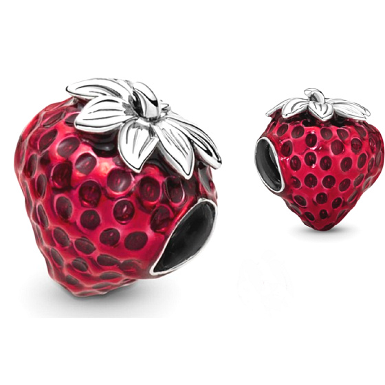 Sterling silver 925 Strawberry with grains, bead for bracelet, food and drink