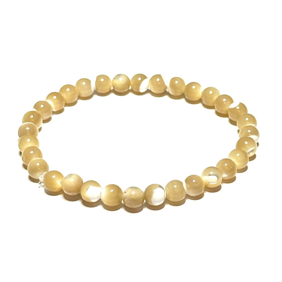Tridacna Shell Beige Elastic Bracelet Natural Stone, 6 mm Bead / 16 - 17 cm Harmony