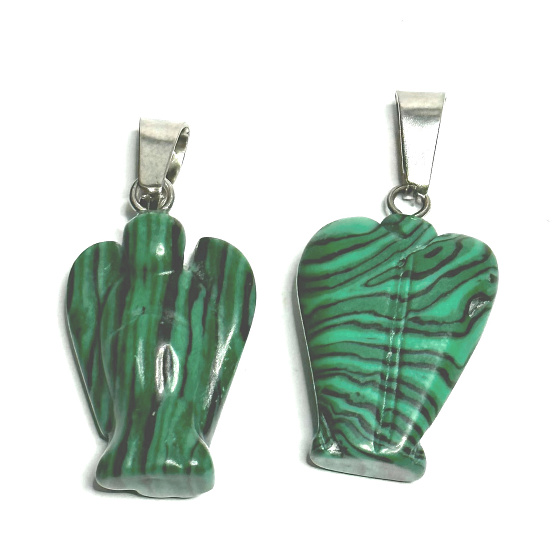 Malachite Angel guardian pendant hand cut 2 - 2,2 cm, stone of fulfilled wishes