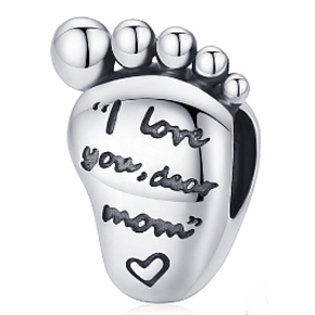 Sterling silver 925 I love you dear mom, footprint, bead for bracelet family Sterling silver 925 I love you dear mom, footprint, bead for bracelet family
