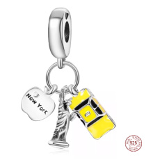 Sterling silver 925 I Love New York Statue of Liberty, 3in1 travel bracelet pendant