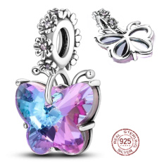 Charm Sterling silver 925 Murano glass butterfly, bracelet pendant symbol