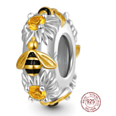 Charm Sterling silver 925 Sparkling bee, bead on bracelet animal