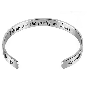 Stainless steel bracelet silver with engraving Friends are family..., open cuff, 2.5 mm Stainless steel bracelet silver with engraving Friends are family..., open cuff, 2.5 mm