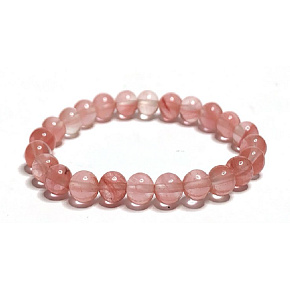 Rose Quartz / Strawberry Quartz Elastic Bracelet Natural Stone, 8 mm Bead / 16 - 17 cm, the Most Perfect Healer