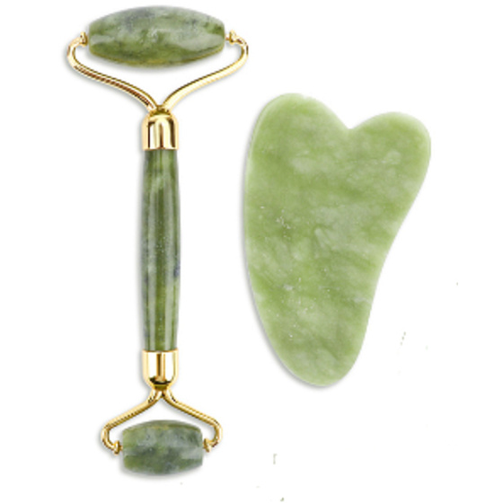 Serpentine Gua Sha 4,3 x 7,1 cm + massage roller 14 x 5,5 cm reduces wrinkles, swelling, improves skin elasticity, set without packaging