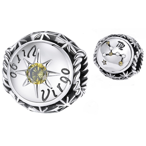 Charm Sterling silver 925 Zodiac sign, cubic zirconia Virgo, bead for bracelet