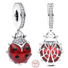 Charm Sterling silver 925 Red ladybug, animal bracelet pendant