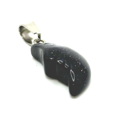 Goldstone Blue Aventurine Moon Pendant natural stone, hand cut figurine 2,2 x 10 mm, stone of ambition