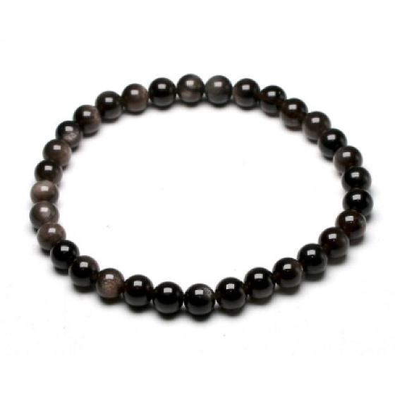 Black agate elastic bracelet natural stone, 6 mm bead / 16 - 17 cm, provides courage and strength