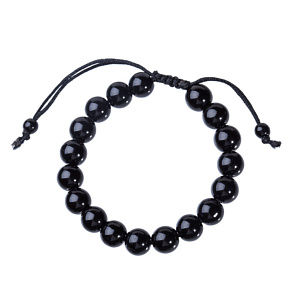 Obsidian Fitness, Weight loss bracelet natural stone, hand knitted, adjustable size, ball 10 mm, rescue stone