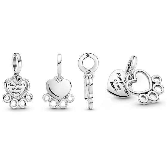 Sterling silver 925 Pawprints on my heart, 2in1 heart pendant on pet bracelet