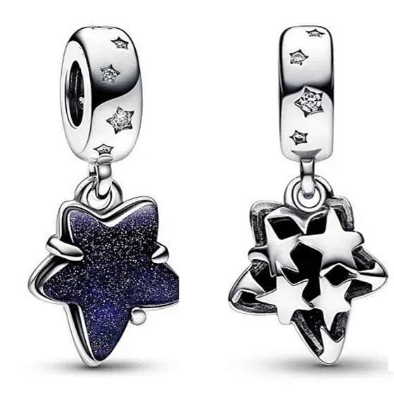 Sterling silver 925 Star of the celestial galaxy Murano glass pendant bracelet universe