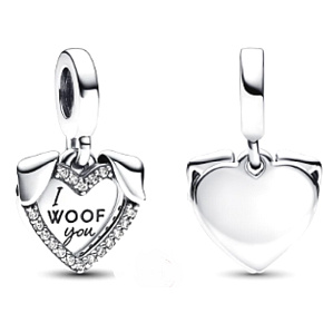 Charm Sterling silver 925 Heart doggie I Woof You 2in1, pendant on bracelet pet Charm Sterling silver 925 Heart doggie I Woof You 2in1, pendant on bracelet pet