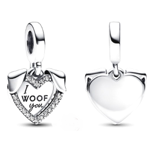 Charm Sterling silver 925 Heart doggie I Woof You 2in1, pendant on bracelet pet
